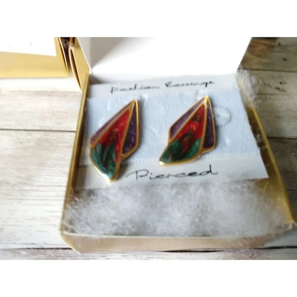 Gorgeous 1980s Multicolor Wingtip Earrings New But Vintage - Picture 3 of 4